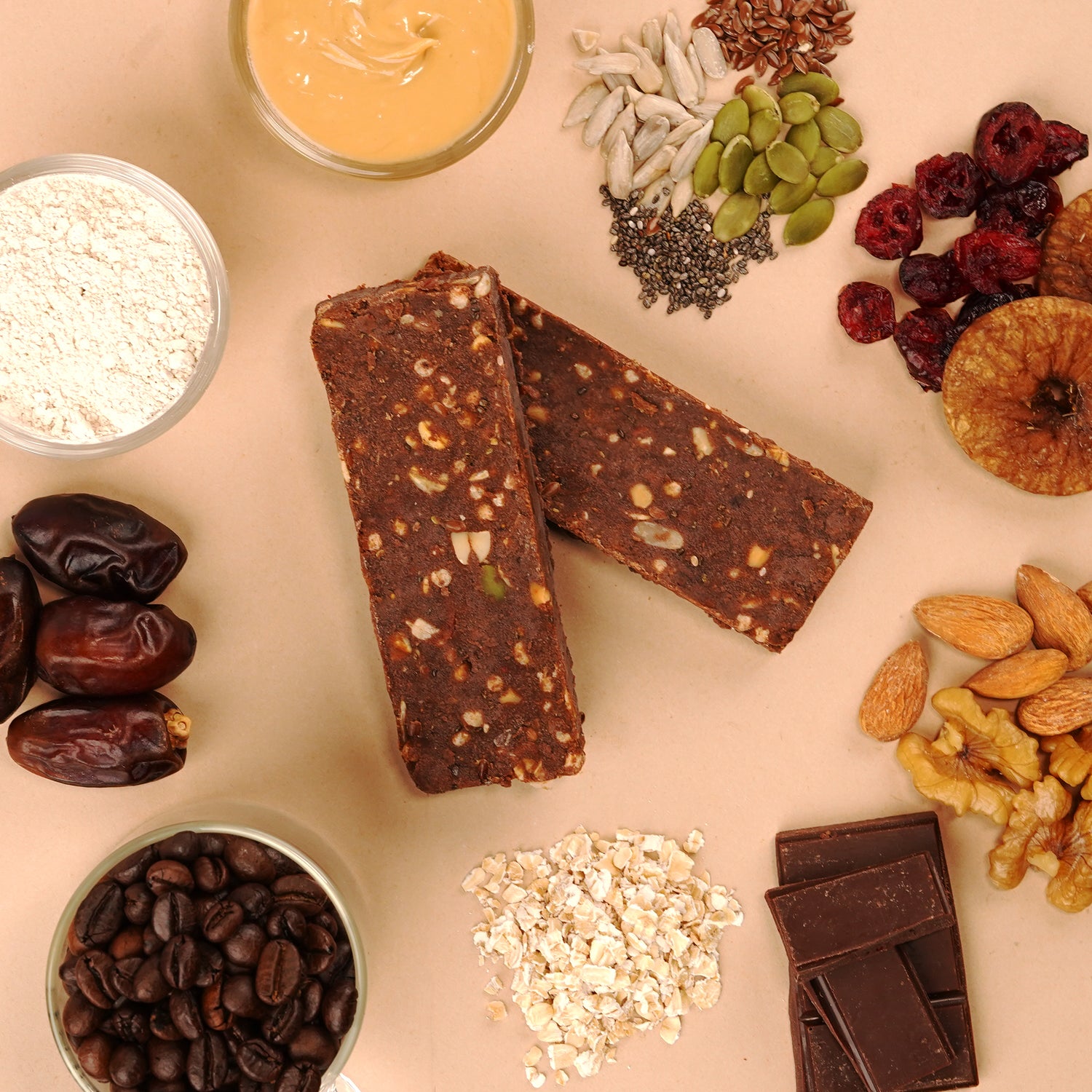 The Good Kind Filter Coffee Protein Bar with dark chocolate, almond butter, oats, seeds & nuts.