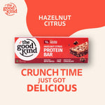 Hazelnut Citrus Protein Bar with crunchy hazelnuts and rich chocolate pieces