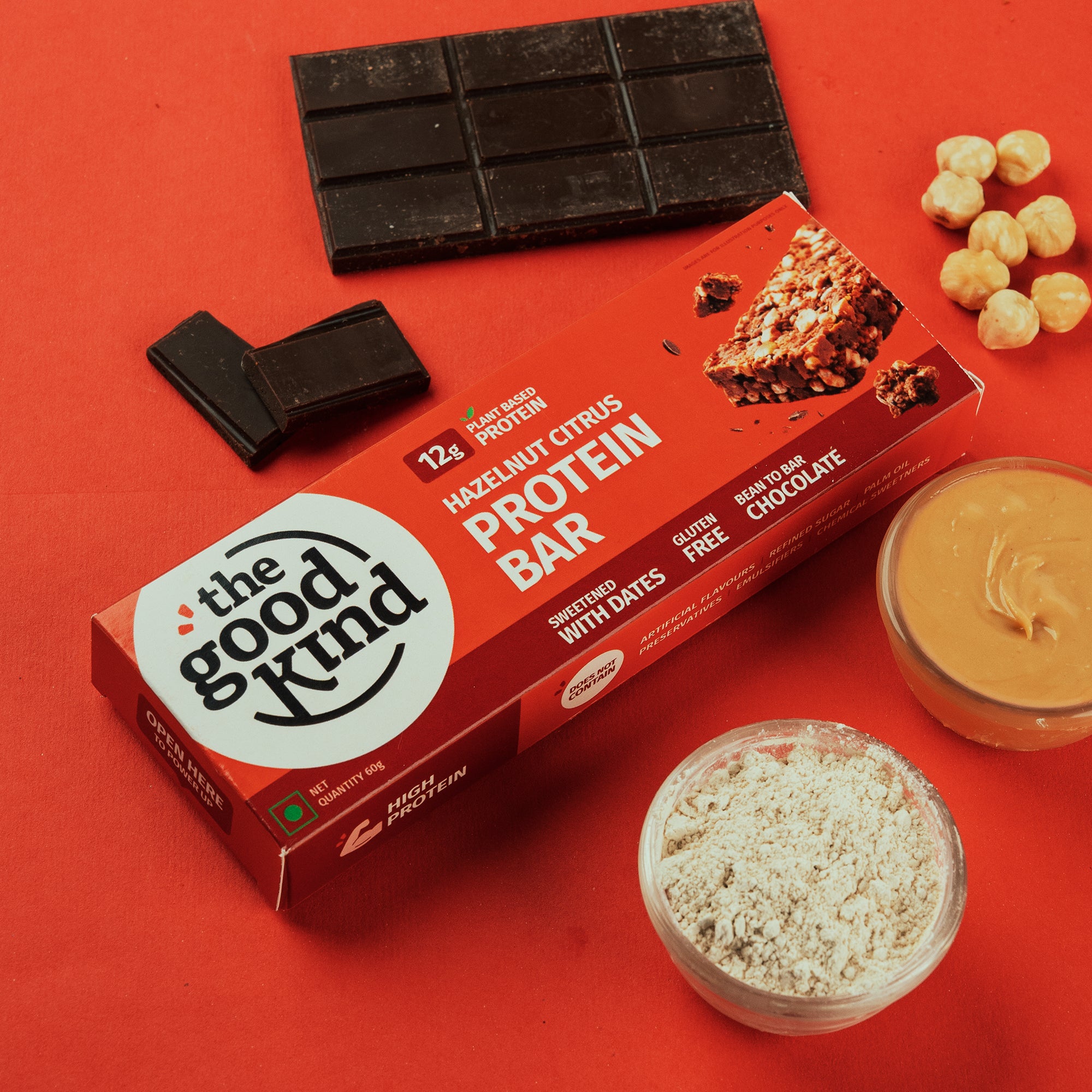Hazelnut Citrus Protein Bar with crunchy hazelnuts and rich chocolate pieces