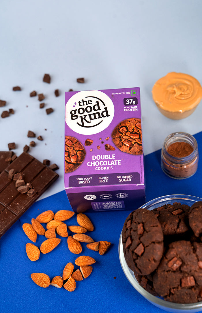 Box of The Good Kind Double Chocolate Cookies with rich dark cocoa base and chunky chocolate pieces
